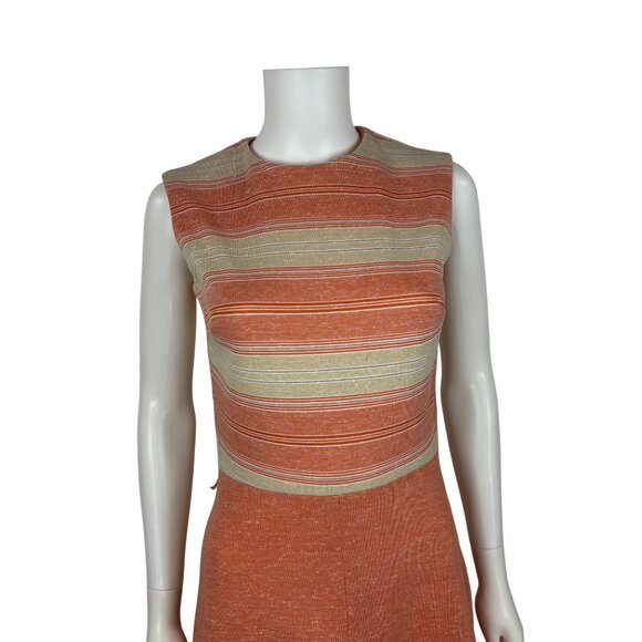 Vintage 70s Striped Dress Womens Small Orange Creamsicle Knit Mod Fit & Flare - Picture 4 of 11